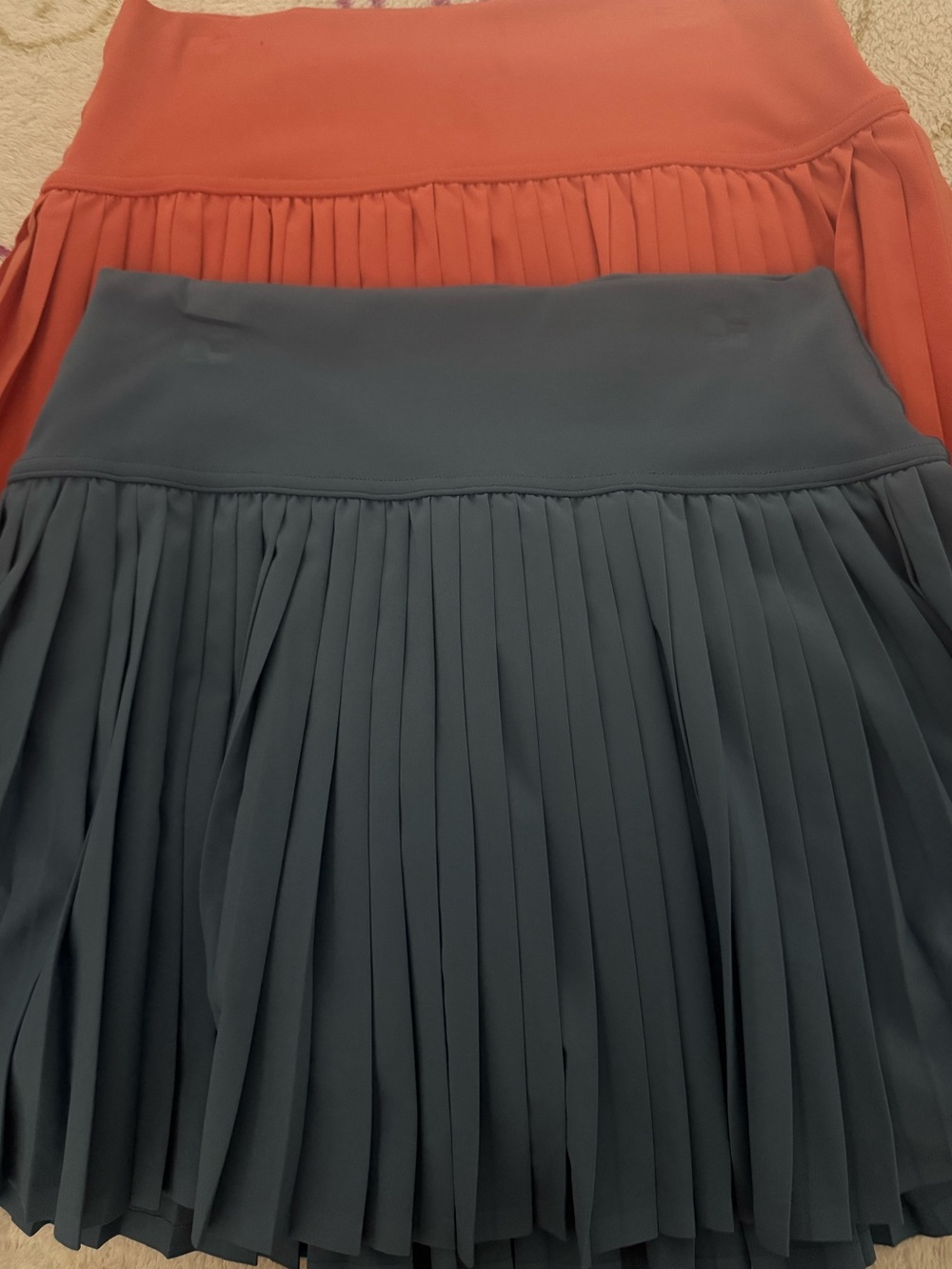 aerie Pleated Skirts in Coral and Slate Blue